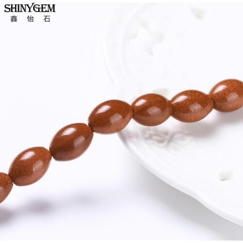ShinyGem Big Natural Stone Beads 10*14mm/12*16mm Oval Gold Sand Smooth Sparkling Drilled For Jewelry Making Contracted 10Pcs