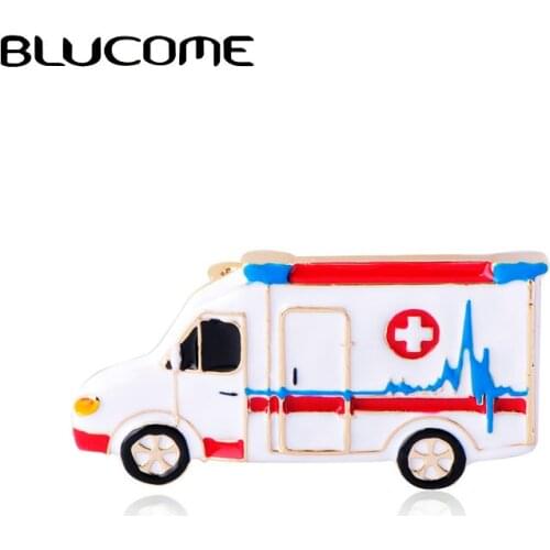 Blucome Red Enamel Ambulance Car Brooch Badge Gold Color Lapel Pin Brooch Medical Jewelry for Doctor Nurse Medical Student Gifts