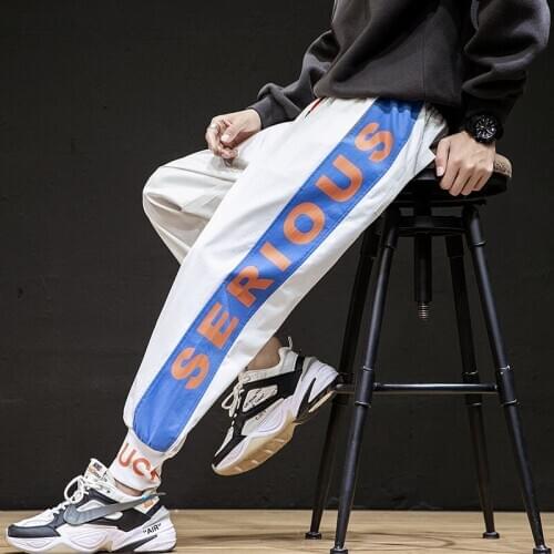 Hip Hop Streetwear Mens Splice Joggers Pants Fashion Men Casual Cargo Pant Trousers High Street Elastic Waist Harem Pant Men