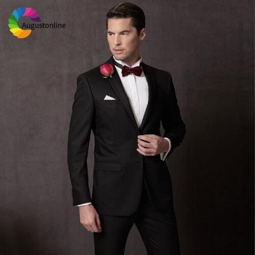 Black Notched Lapel Men Suits For Wedding Suits Groom Blazer Slim Fit Casual Prom Tailor Made Tuxedo Best Man 2 Pieces Costume