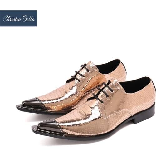 Christia Bella Sparkling Patent Leather Oxford Shoes For Men Pointed Toe Lace Up Formal Shoes Male Business Party Brogue Shoes