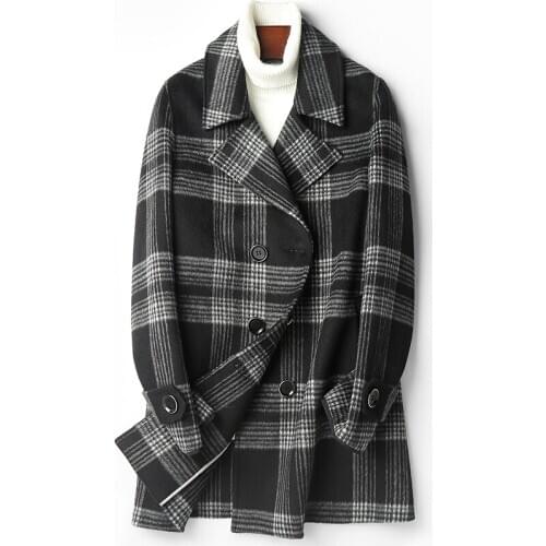 Double Faced Coat Men Autumn Winter Warm Jacket Top Quality Wool Plaid Overcoats Abrigo Hombre D-04-1959 MF637