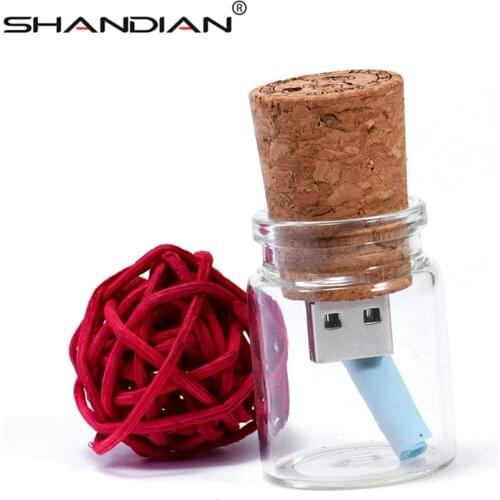 SHANDIAN New Floating bottle Pendrive 4GB 8GB 16GB 32GB 64GB Glass wish bottles USB flash drive U disk Memory Stick Wedding gift