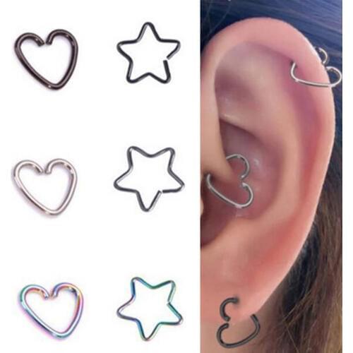1pc Heart/Star Shaped Fake Tragus Piercings Hoop Tragus Daith Ear Lip Nose Ring Piercing body Piercing jewelry