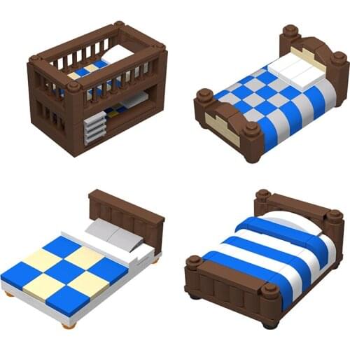 MOC Small Particle Modern Building Blocks Bed Combination Bricks Single Bed Double Bed Upper and Lower Bed Home Model