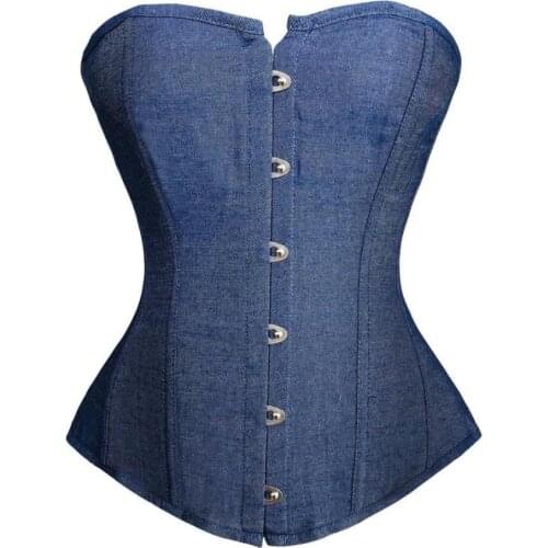 Denim Overbust Corset Plus Size Sexy Corselet Cowboy Corsets and Bustiers Tops Blue Gothic Lingerie Women Slimming Clothing