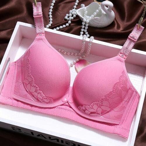Lace Front Button Maternity Nursing Bra Pregnancy Breast Feeding Bras for Women Underwear Bra Breastfeeding Pink Skin colour