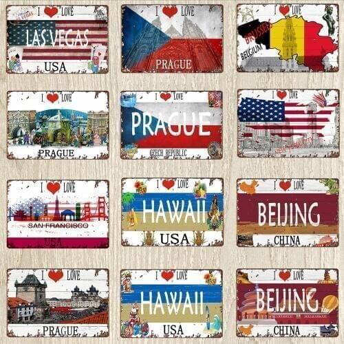 Las Vegas Travel City Plaque Metal Vintage Tin Sign Travel Souvenir Wall Bar Restaurant Home Shop Decor 30X20CM DU-5924A