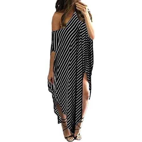 Summer Loose Striped Maxi Dress Ladies Off Shoulder Casual Woman Dresses Vacation Beach Female Robe vestido de mujer 2021