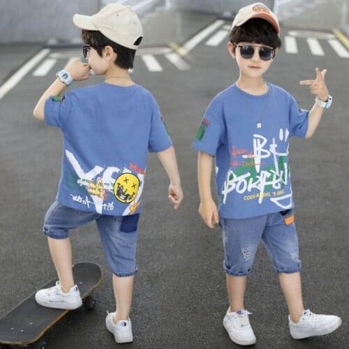 Boys Summer Suit 2021 New Handsome Fashionable Childrens Clothing Korean Summer Internet Celebrity Boys Stylish Two-Piece Suit