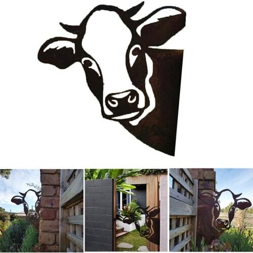 Metal Peeping Cow Outdoor Garden Ornaments Art Farm Yard Wall Tree Pendant Cattle Decoration