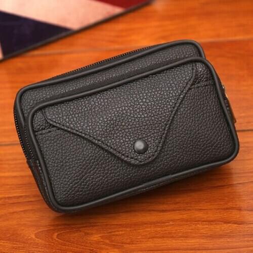 Men Fanny Pack For Mobile Phone Brown Black PU Leather Zipper Hasp Coin Purse Burse Good Quality Bag Casual Waist Packs Man Bag
