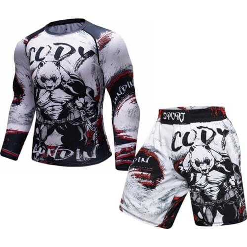 Mens Tracksuit 3D Prints Tight Rash Guard Compression Sport Suit Men MMA Running Body Building Top Fitness Sports Set