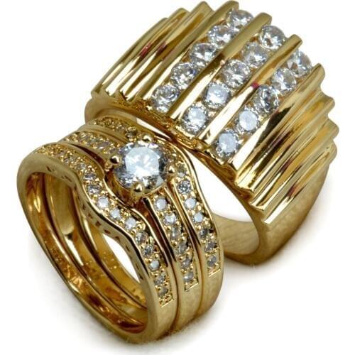Set Gold tone ENGAGEMENT RING BAND for men and women R117,179 men size 9-15; women size 6-10