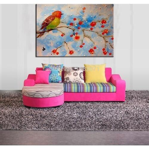 Skills Artist Hand-painted High Quality Beautiful Colors Funny Magpie Bird With Tree Oil Painting Abstract Bird Oil Painting