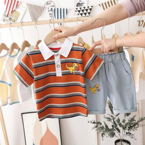 New Fashion Kids Clothing Sets Stripe Baby Boys Clothes Dinosaur Print Childrens Clothing T-Shirt+Shorts Family Clothing Sets