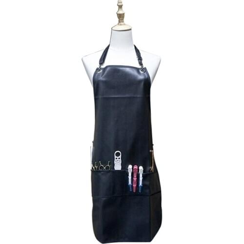 Barbershop Hairdresser Salon Apron With Pockets Leather Hairdressing Apron Cape Waterproof PU Hairstylist Barber Apron For Men