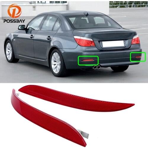 POSSBAY Red Lens Rear Bumper Reflector Warning Lights Strips Cover Decoration For BMW 5 Series E60 Sedan 2007-2010 Facelift