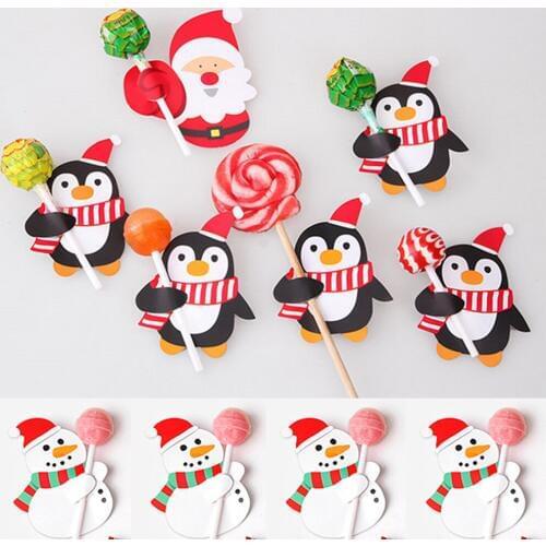 50Pcs Santa Claus Penguin Lollipop Christmas Card Lolly Sugar-loaf Xmas Party Decorations Gift Home Paper Card Holder 2020 3