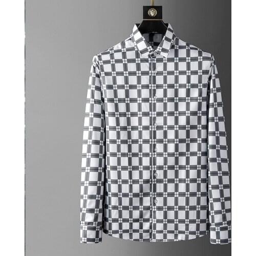 Vintage Plaid Long Sleeve Mens Shirt High Quality Slim Fit Business Social Party Tuxedo Male Clothing Streetwear Casual Shirts