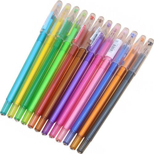 Wholesale 5pcs 0.5mm 12 Color Gel Pen Painting Student School Promotional Gifts Fine Crystal Pen
