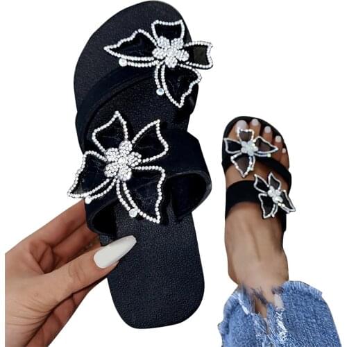 SAGACE Ladies Diamond Butterfly Flip Flops Wedge Slippers,2021 New slides Women summer slippers outdoor vacation sandals