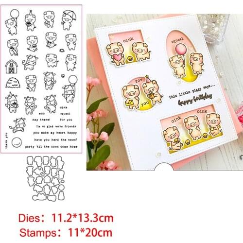 Cow Pig Farm Stamp and Dies 2021 Transparent Clear Silicone Stamp Cutting Die Set for DIY Scrapbooking Photo Decorative