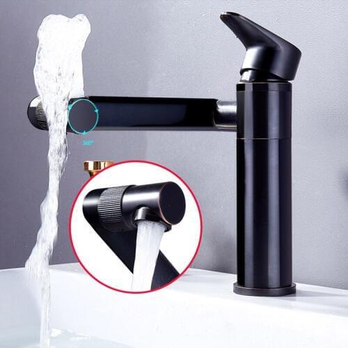 Bathroom Basin Faucet 360 Degree Rotation Copper Sink Tap Swivel Spout Arm Deck Mounted Cold Hot Water Mixer Tap Single Handle