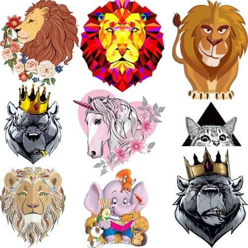 Unicorn Print Elephant Patches For Clothes Heat Transfer Thermal Stickers Washable T-Shirts Iron On Transfer Lion Animal Patches