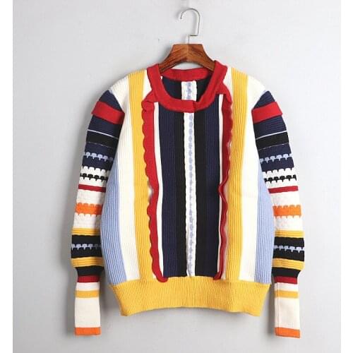 Knit Sweaters Women Pullover Sweater Top Striped Long Sleeve Casual Sweater