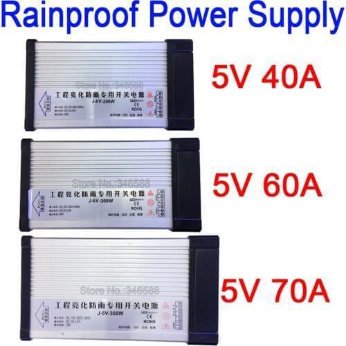 Rainproof Outdoor Power Switch AC 187-262V 220V to DC5V 40A 200W 60W 300W 70W 350W AC to DC 5V Constant Voltage LED Power Supply