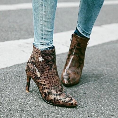 Sexy Boots Women Snake Printing Ankle Boots for Women High Heels Fashion Shoes Spring Autumn Boots Female Big Size 48