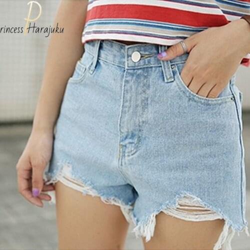 Fashion High Tight Waist Jeans Shorts Women Hole Jeans Burrs Female Summer Build A Word Torn Wide-legged Short Pants Femme
