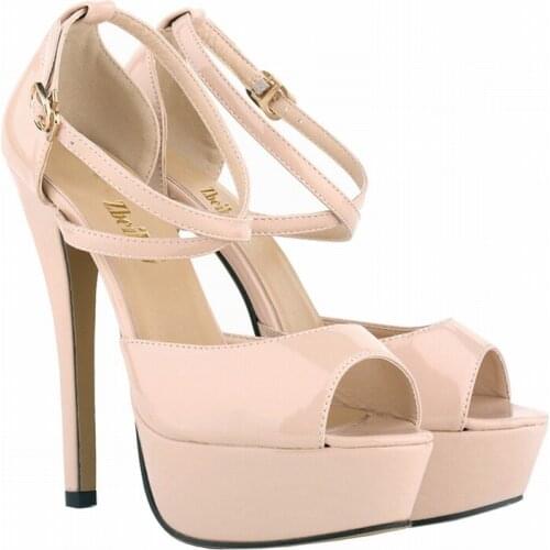 New Nude Black Blue Beige Red Sexy Womens High Heels Platform Patent Leather Pumps Peep Toe Shoes platform sandals 817-8PA