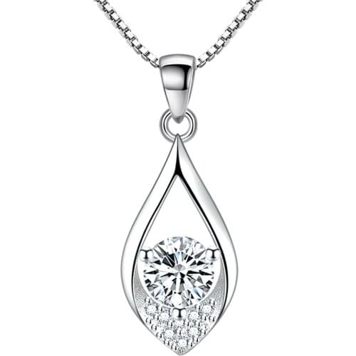 Aesthetic Dainty Bling Cubic Zirconia 925 Sterling Silver Pendant Necklace For Women Pink Blue White Creative Jewelry