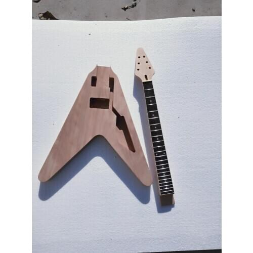 1set Guitar Kit Guitar Neck 22fret 24.75inch Semi Hollow Guitar Body Flame Maple