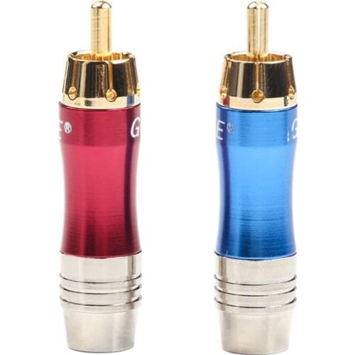 1pair/2pcs RCA Plug Connector Male Plug Gold Plated Audio Adapter Blue&Red Speaker Plug for 8MM Cable