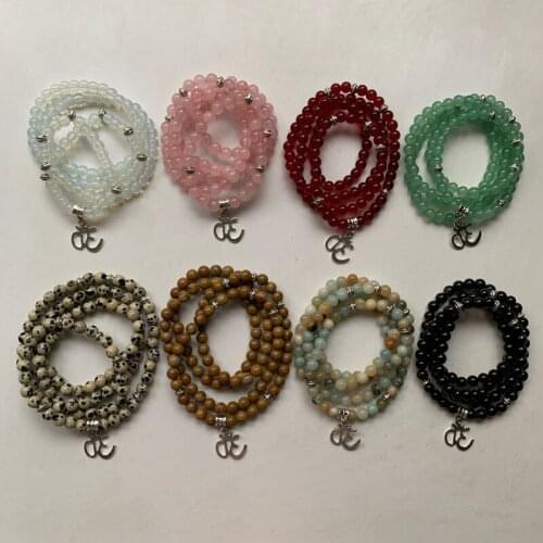 6mm Prayer 108 Beads Tibetan Mala Bracelet Crystal Beads Stone Necklace Quartz Crystal Jewelry Handmade Charms Om Lotus 1pc
