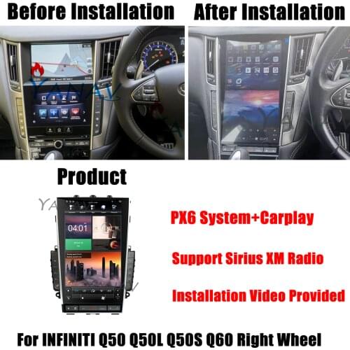 13.6 RHD Android Tesla Vertical Car Radio For Infiniti Q50 Q50L Q50S Q60 2015-2019 Right Wheel Audio Multimedia GPS Navigation