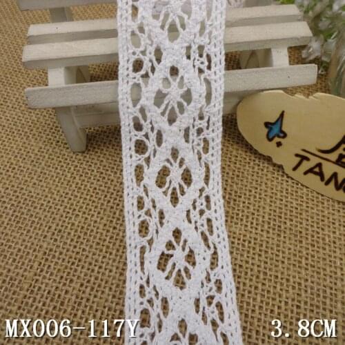 3.8cm Cotton Lace Trim White Knitted Lace Tape DIY Accessories 10Yards/Lot Lozenge Pattern Crocheted Trims TL