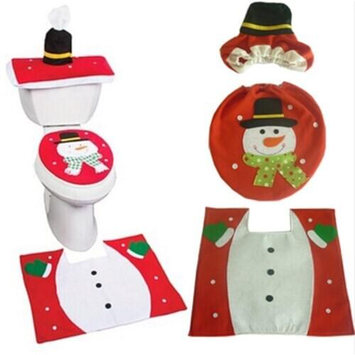 3PCS/ Set Christmas Snowman Bathroom Toilet Seats Cover Home Wedding Decoration Ornament Halloween Accessories