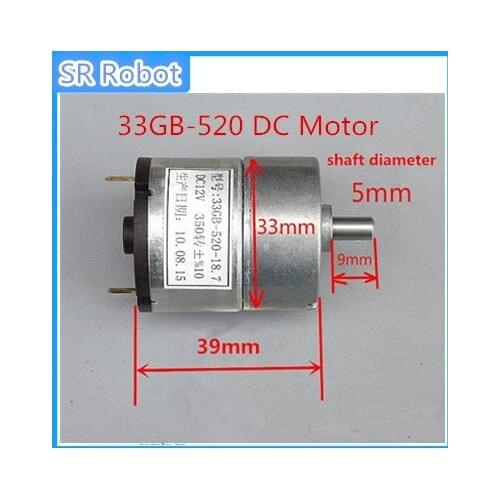 33GB-520 DC Motor 12V 350rpm High Speed Metal Gear Motor For RC Smart Tank Car Robot Model DIY Robitc Part Accessory