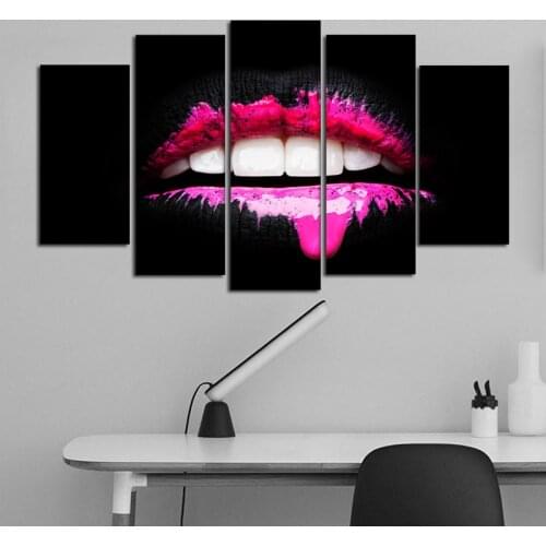 5 Panels /set Abstract Sexy Mouth Posters And Prints Lips Pictures Canvas Painting Wall Art For Living Room Decoration Unframed