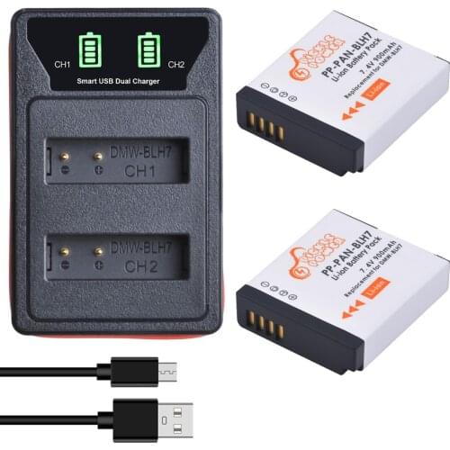 900mAh DMW-BLH7 BLH7 DMW-BLH7PP DMW-BLH7E Battery + LED USB Dual Charger with Type C for Panasonic Lumix DMC-GM5,DMC-GF7,DMC-GF8
