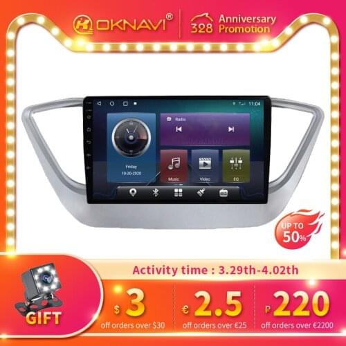 OKNAVI Android 10.0 9.0 Inch Car Radio for Hyundai Solaris Verna 2012 2013 2017 2018 GPS Navigation 4G WIFI RDS DSP 360 Camera