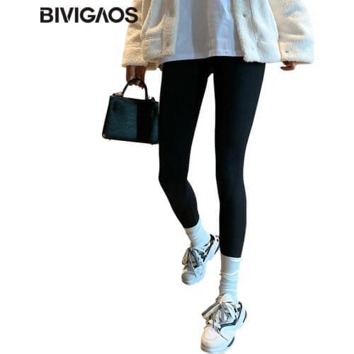 BIVIGAOS Cotton Solid Color Leggings Women Spring Autumn Elastic Leggings Trousers Casual Workout Leggings Womens Clothing