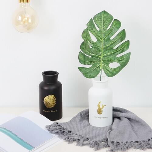 Household Nordic Wind Frosted Glass Vase Black White Hot Stamping Vase Ornaments Dried Flower Arrangement Container Decoration