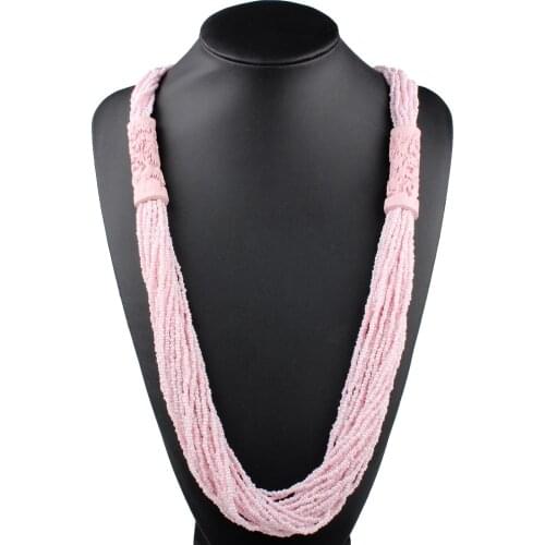 Claire Jin Wood Carving Women Long Necklace Boho Multiple Layer Strand Small Beads Ethnic Boho Jewelry Fashion Sweater Chain