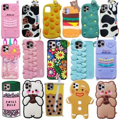 For iPhone SE 2020 7 8 / Plus X XR XS Max 11 12 Pro Max Mini 3D Soft Silicone Cute Phone Case Back Cover Kawaii Shockproof Shell