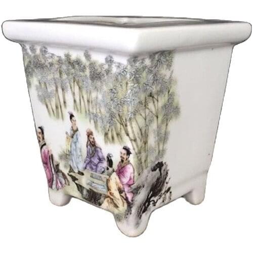 China old Hand-painted ornaments Pastel Figure Painting pottery porcelain flowerpot